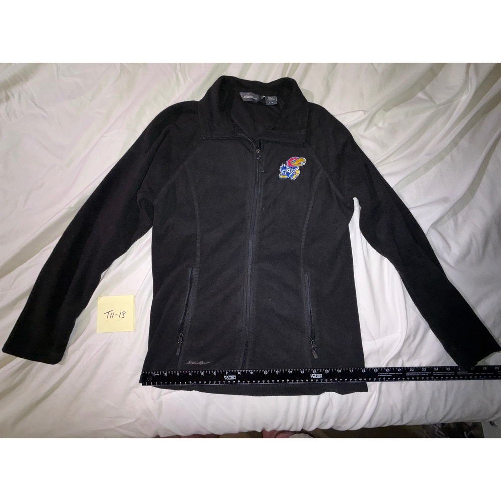 Eddie Bauer Kansas Jayhawks KU Full Zip Fleece Jacket Black Womens Small T11-13